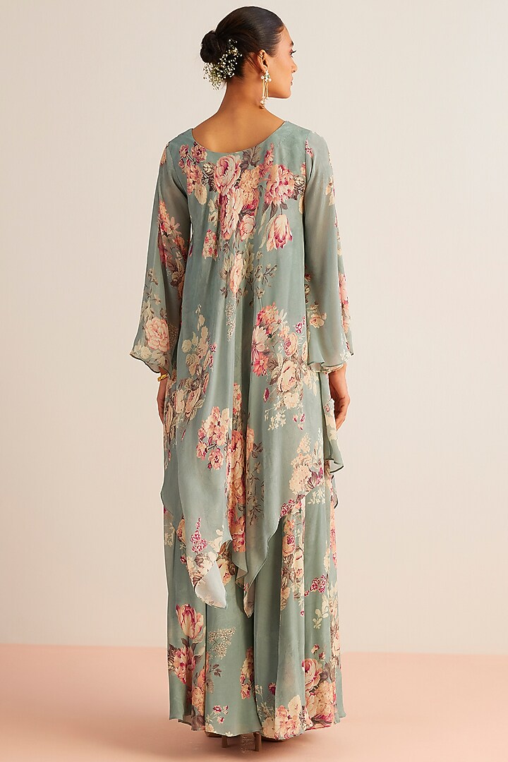 Aqua Viscose Chinon Party Wear Sharara Set by Kalista at Pernia's Pop Up Shop