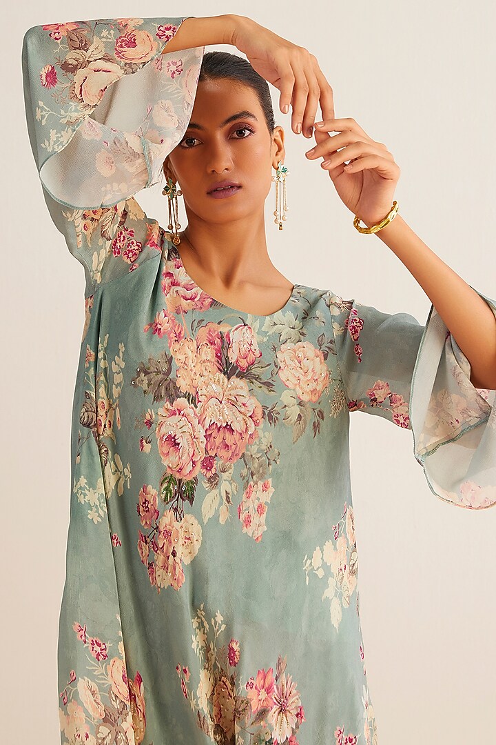 Aqua Viscose Chinon Party Wear Sharara Set by Kalista at Pernia's Pop Up Shop