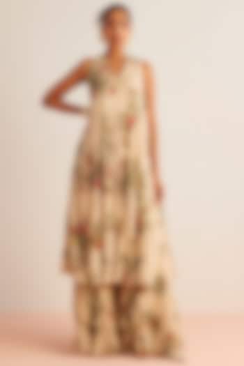 Ivory Viscose Chinon Printed Party Wear Sharara Set by Kalista at Pernia's Pop Up Shop