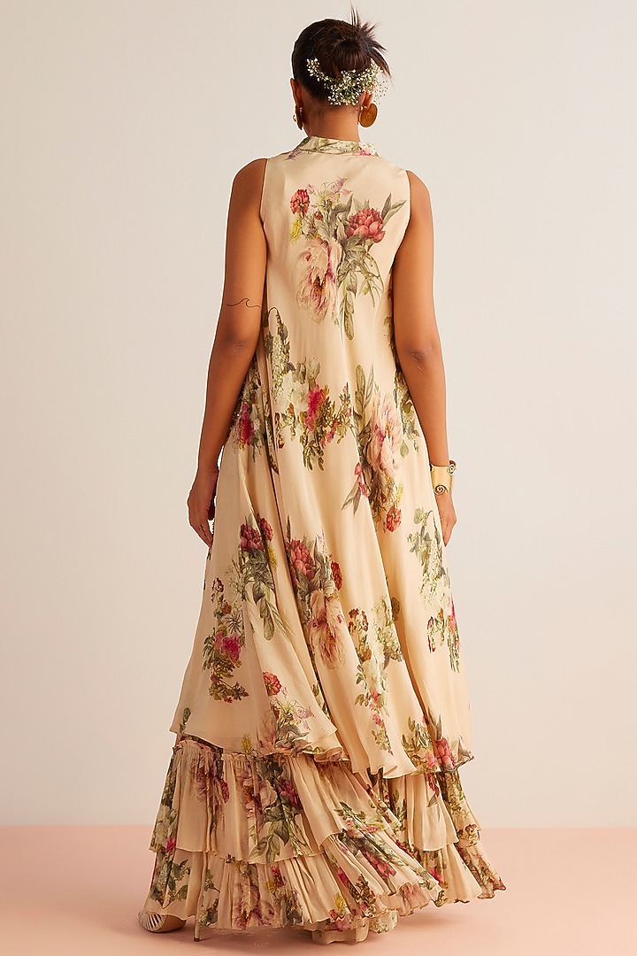 Ivory Viscose Chinon Printed Party Wear Sharara Set by Kalista at Pernia's Pop Up Shop
