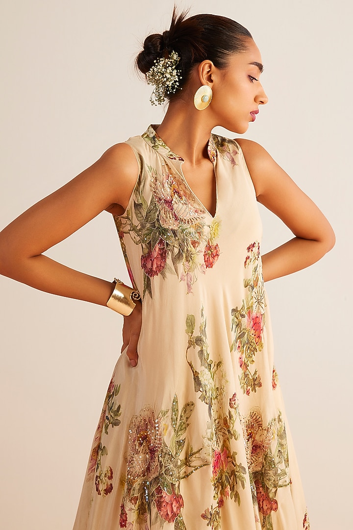 Ivory Viscose Chinon Printed Party Wear Sharara Set by Kalista at Pernia's Pop Up Shop