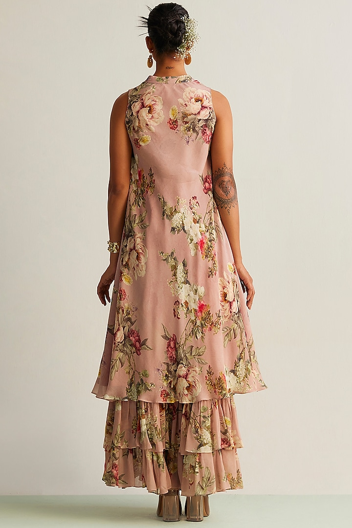 Mauve Viscose Chinon Printed Party Wear Sharara Set by Kalista at Pernia's Pop Up Shop