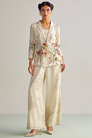 Off-White Viscose Rayon Printed Co-Ord Set by Kalista
