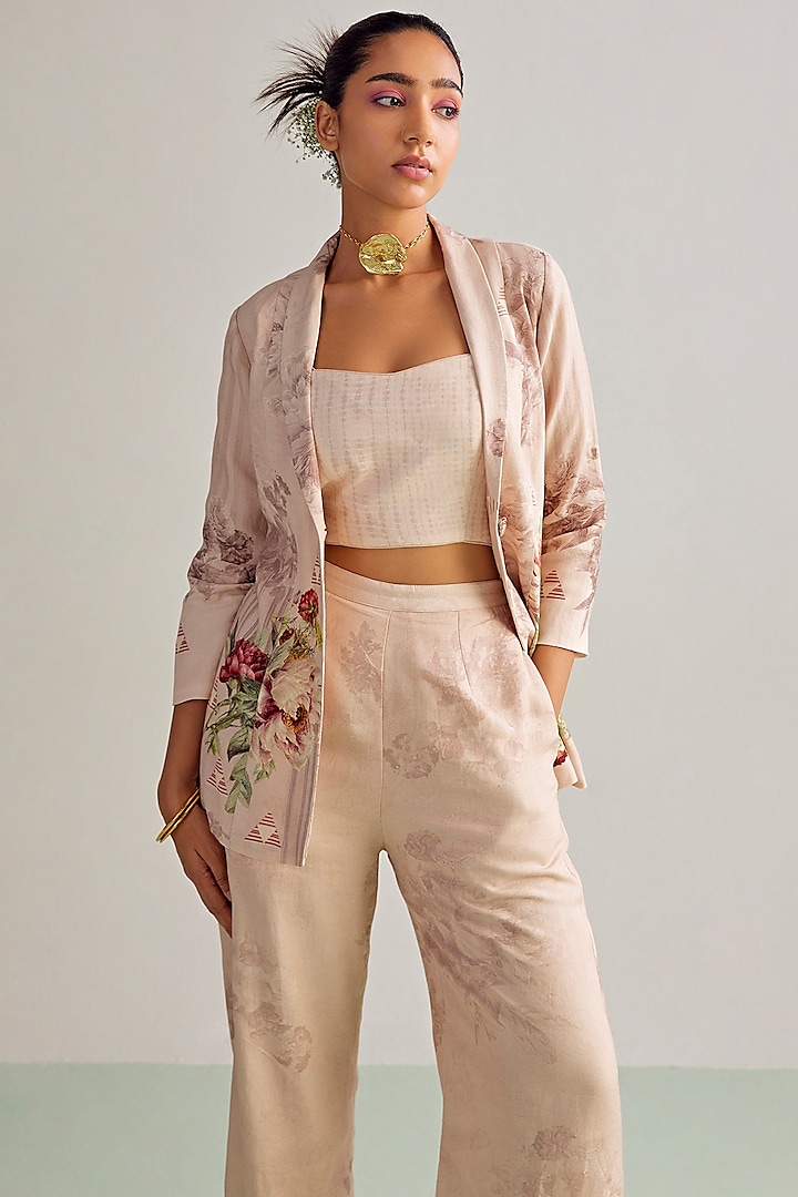 Light Peach Viscose Rayon Printed Co-Ord Set by Kalista at Pernia's Pop Up Shop
