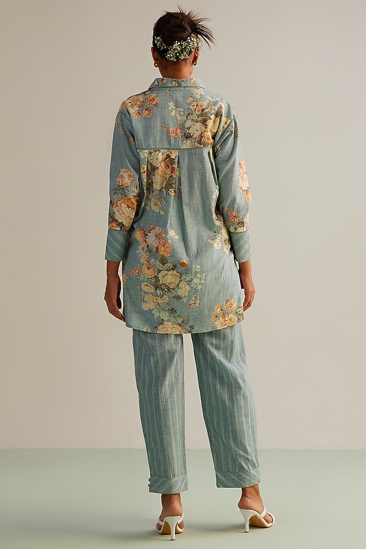 Aqua Viscose Slub Printed Co-Ord Set by Kalista at Pernia's Pop Up Shop