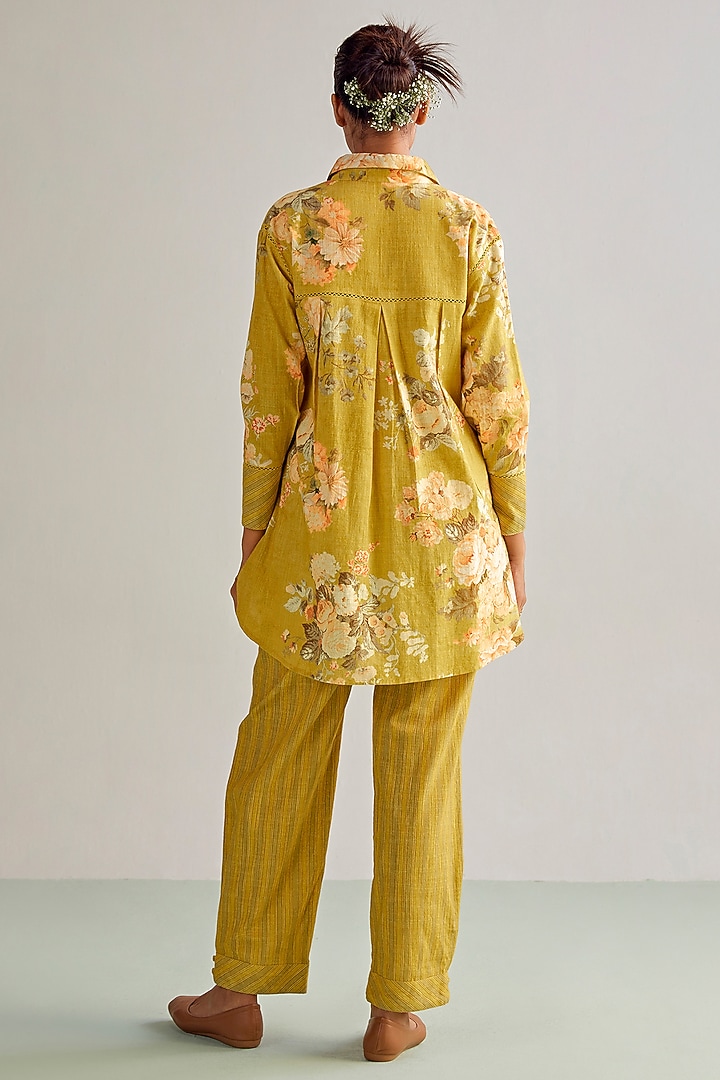 Yellow Viscose Slub Printed Co-Ord Set by Kalista at Pernia's Pop Up Shop