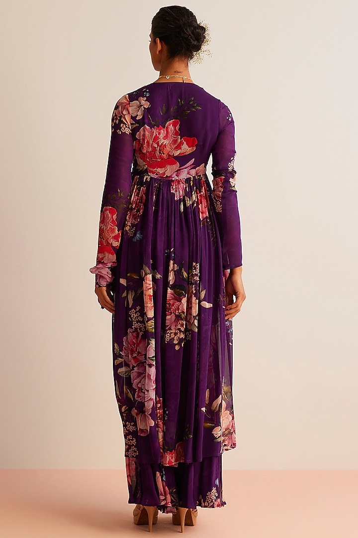 Purple Viscose Georgette Printed Angrakha Set by Kalista at Pernia's Pop Up Shop
