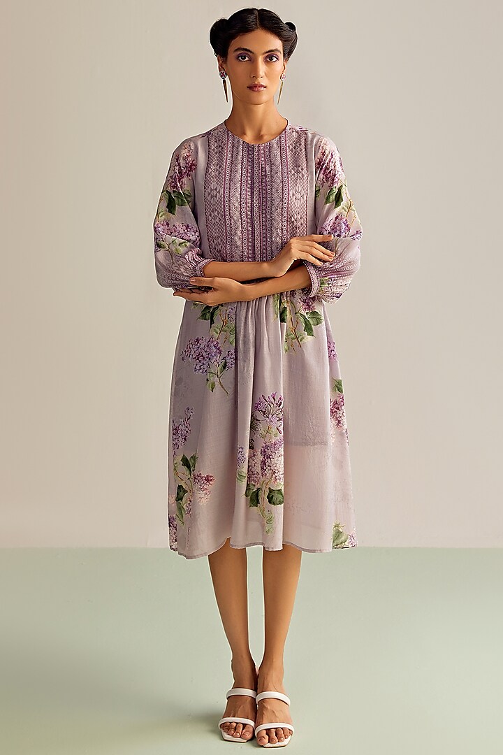 Lilac Cotton Silk Dress by Kalista