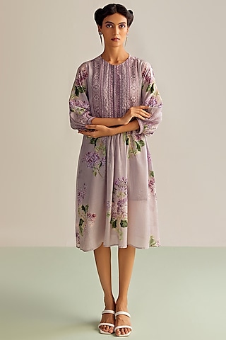 Lilac Cotton Silk Dress by Kalista