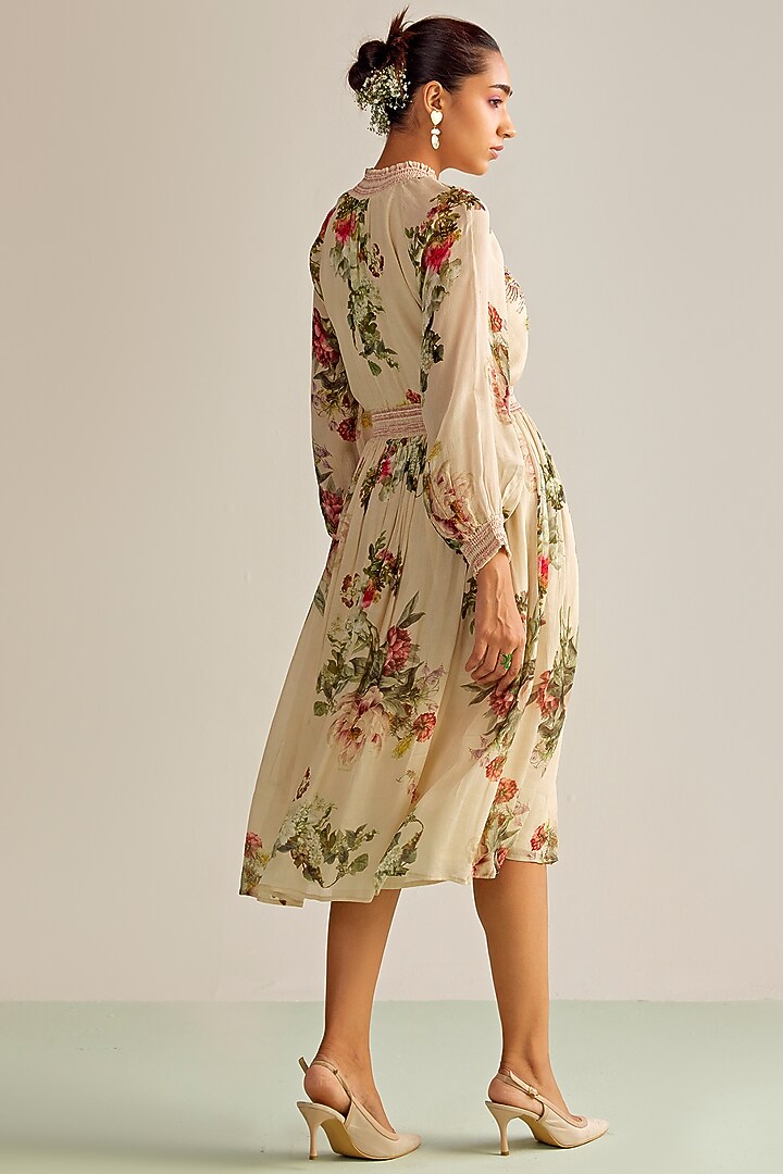 Off-White Viscose Chinon Printed Midi Summer Dress by Kalista at Pernia's Pop Up Shop