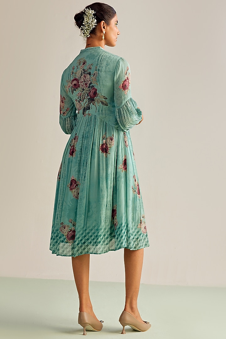 Powder Blue Viscose Chinon Printed Summer Dress by Kalista at Pernia's Pop Up Shop