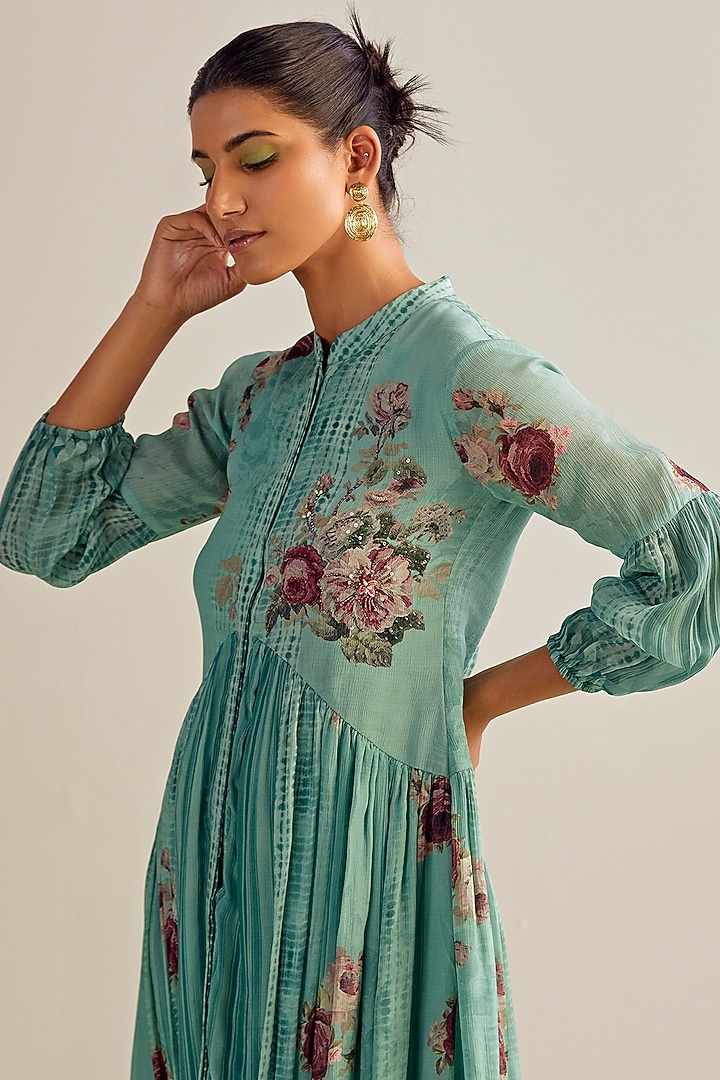 Powder Blue Viscose Chinon Printed Summer Dress by Kalista at Pernia's Pop Up Shop