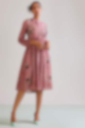 Mauve Viscose Chinon Printed Dress by Kalista