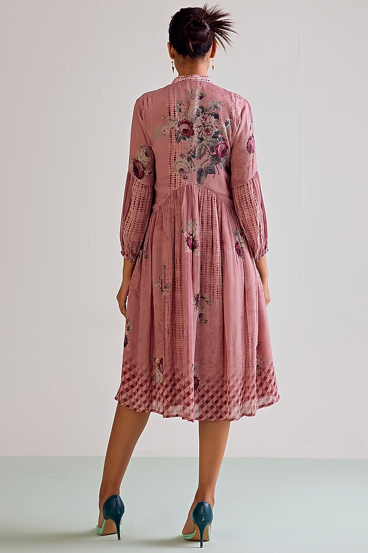 Mauve Viscose Chinon Printed Summer Dress by Kalista at Pernia's Pop Up Shop