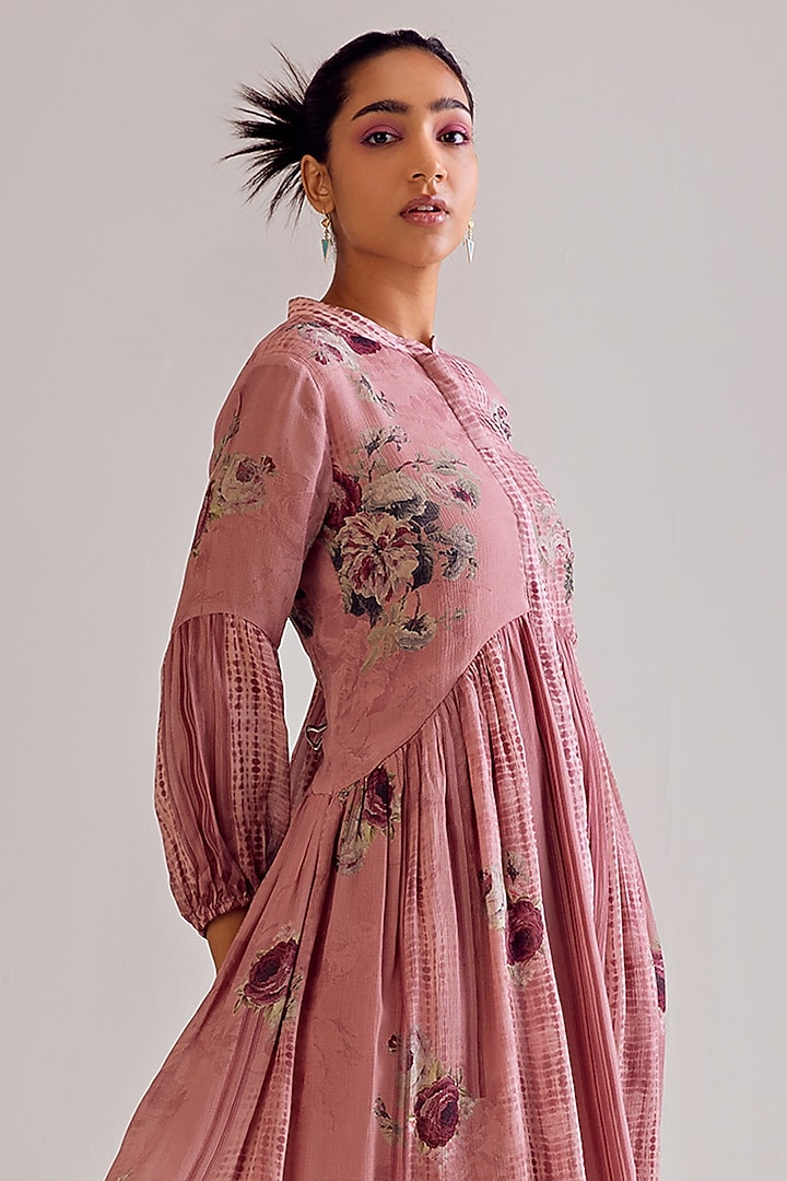 Mauve Viscose Chinon Printed Summer Dress by Kalista at Pernia's Pop Up Shop