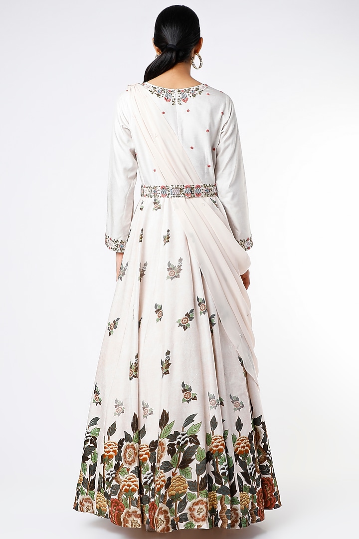 White Floral Embroidered Engagement Gown With Draped Dupatta by Kalista at Pernia's Pop Up Shop