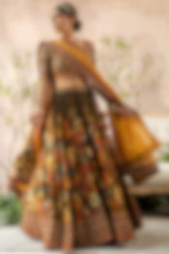 Brown Floral Printed Wedding Lehenga Set by Kalista at Pernia's Pop Up Shop
