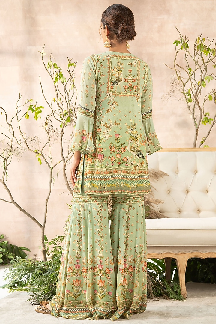Mint Green Georgette Flared Gharara Set by Kalista at Pernia's Pop Up Shop