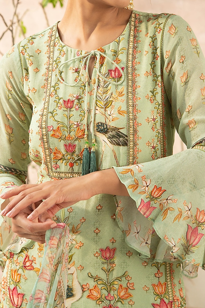 Mint Green Georgette Flared Gharara Set by Kalista at Pernia's Pop Up Shop