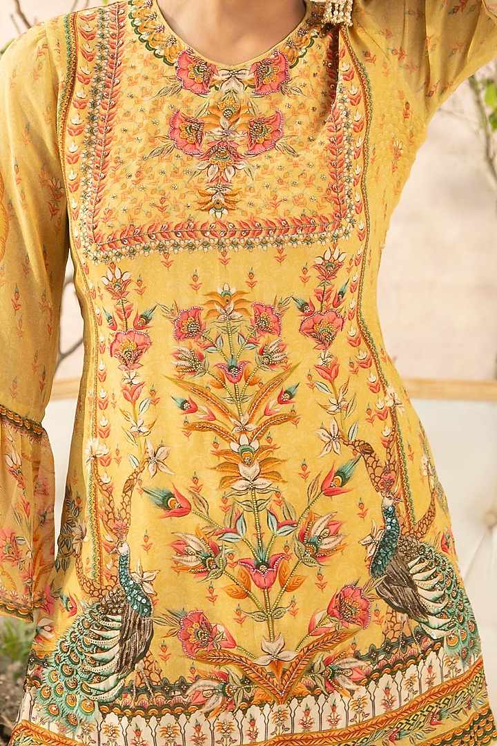 Yellow Georgette Embellished Flared Gharara Set by Kalista at Pernia's Pop Up Shop