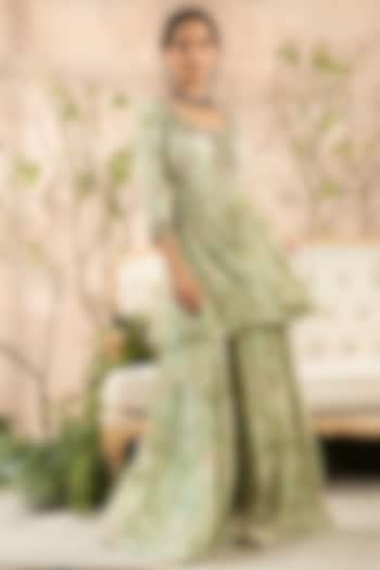 Mint Green Floral Printed Gharara Set by Kalista