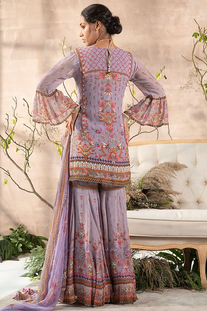 Lilac Georgette Bead Embellished Gharara Set by Kalista at Pernia's Pop Up Shop