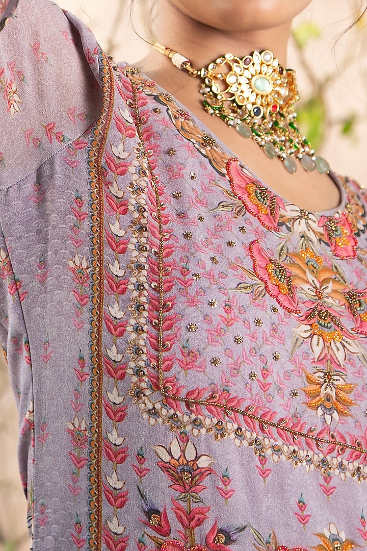 Lilac Georgette Bead Embellished Gharara Set by Kalista at Pernia's Pop Up Shop