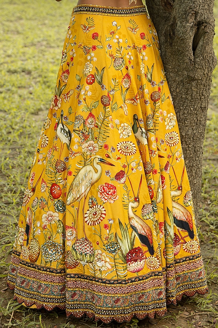 Yellow Hand Embroidered & Handpainted Wedding Lehenga Set by Kalista at Pernia's Pop Up Shop