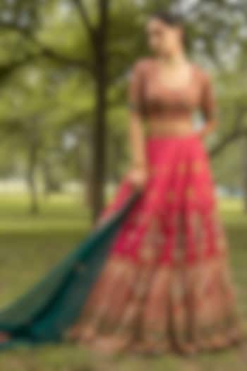 Fuchsia Hand Embroidered Wedding Lehenga Set by Kalista at Pernia's Pop Up Shop