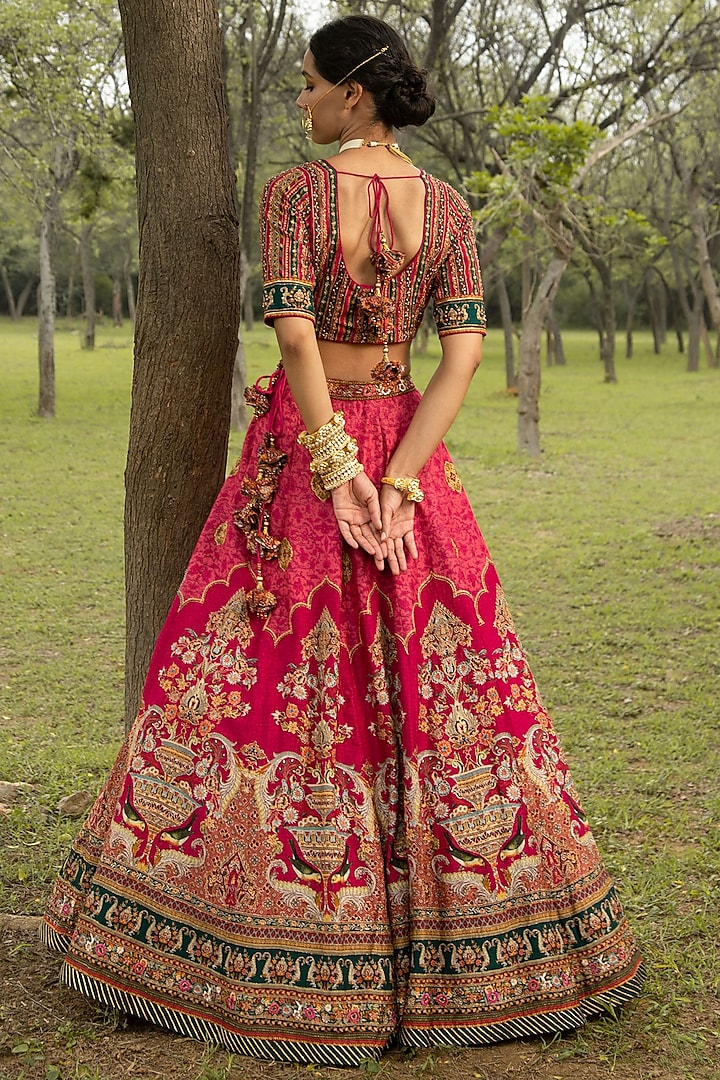 Fuchsia Hand Embroidered Wedding Lehenga Set by Kalista at Pernia's Pop Up Shop