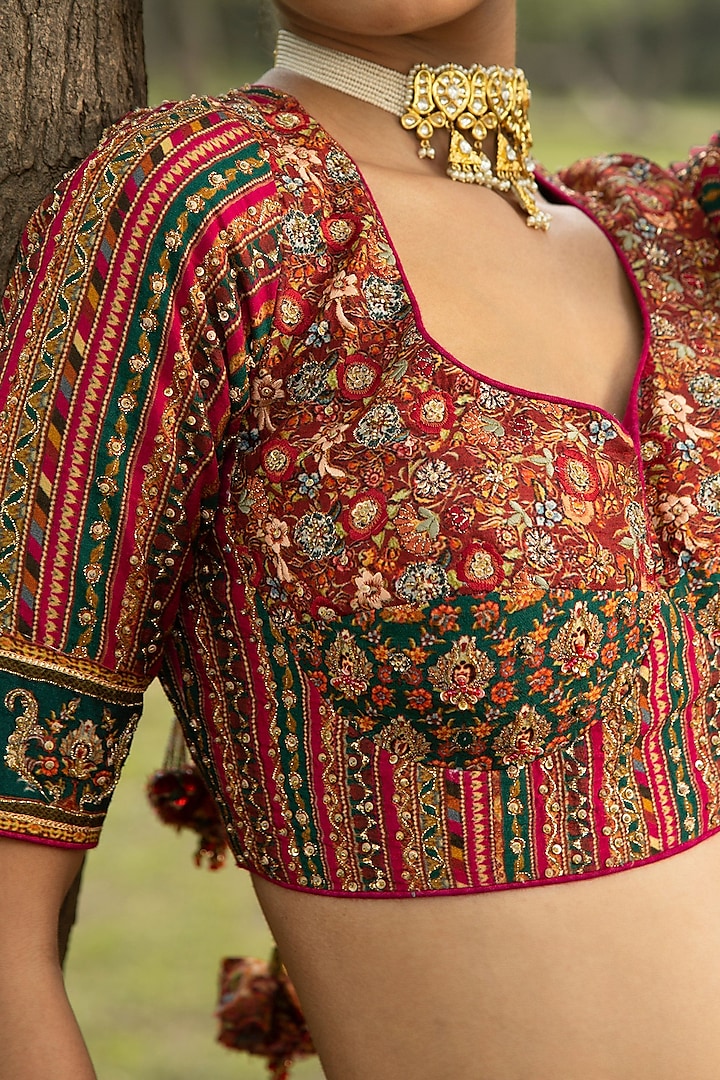 Fuchsia Hand Embroidered Wedding Lehenga Set by Kalista at Pernia's Pop Up Shop