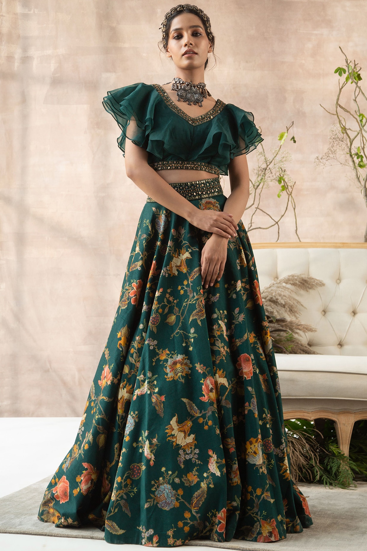 Gold Green Lehenga Choli Pakistani Wedding Dresses – Nameera by Farooq