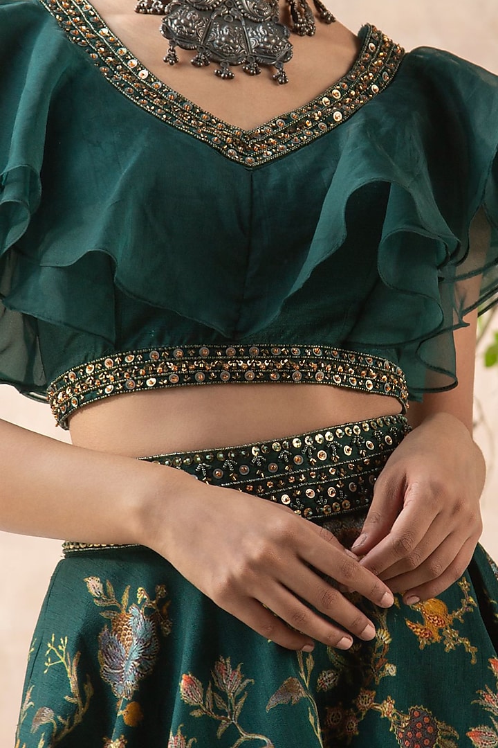 Forest Green Floral Wedding Lehenga Set by Kalista at Pernia's Pop Up Shop