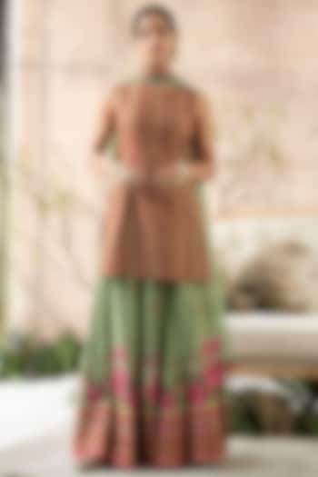 Mint Green Dola Silk Floral Embroidered Gharara Set by Kalista at Pernia's Pop Up Shop