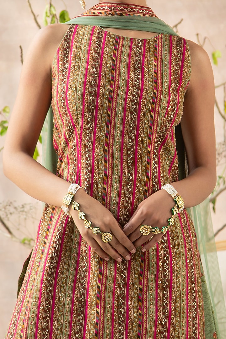 Mint Green Dola Silk Floral Embroidered Gharara Set by Kalista at Pernia's Pop Up Shop