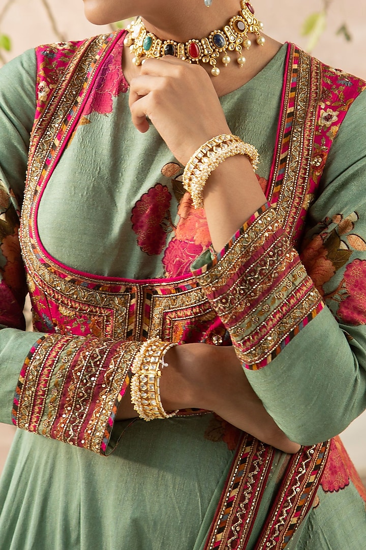 Mint Green Hand Embroidered Wedding Anarkali Set by Kalista at Pernia's Pop Up Shop