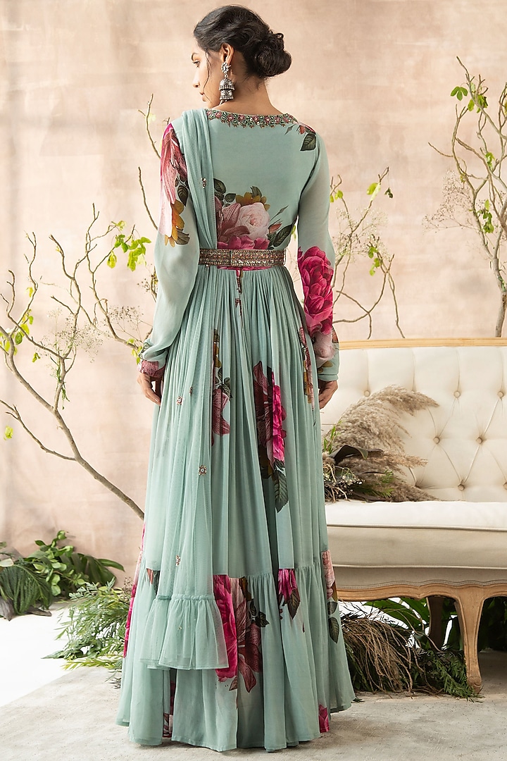 Mint Blue Embroidered Wedding Anarkali Set by Kalista at Pernia's Pop Up Shop