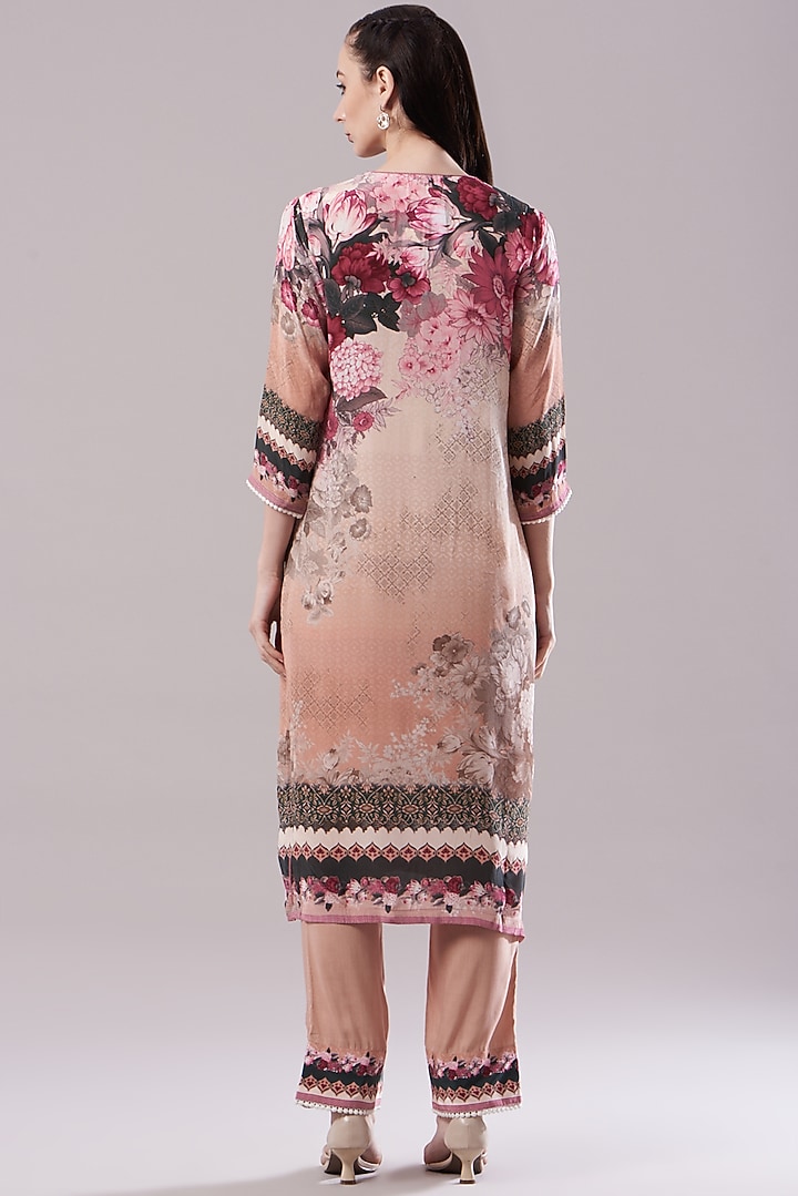 Peach Floral Printed Kurta Set by Kalista at Pernia's Pop Up Shop