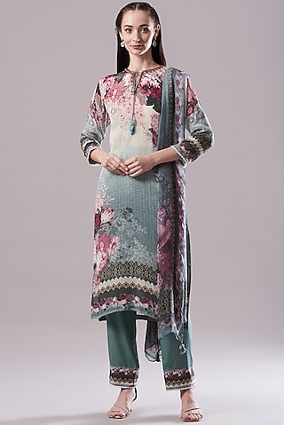Hedge Green Printed Kurta Set by Kalista