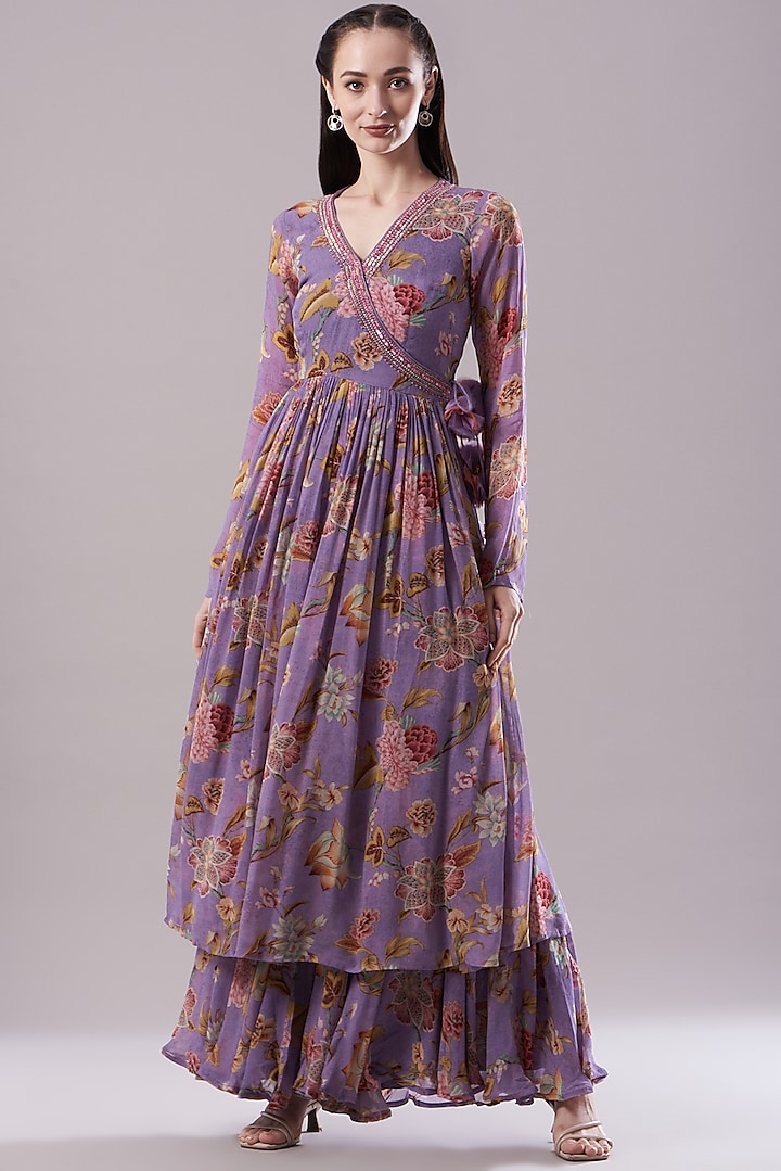 Purple Embroidered Party Wear Anarkali Set by Kalista at Pernia's Pop Up Shop