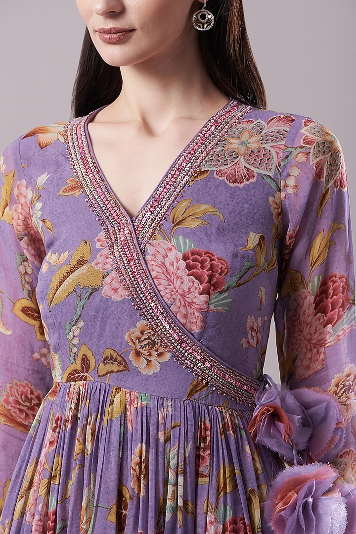 Purple Embroidered Party Wear Anarkali Set by Kalista at Pernia's Pop Up Shop