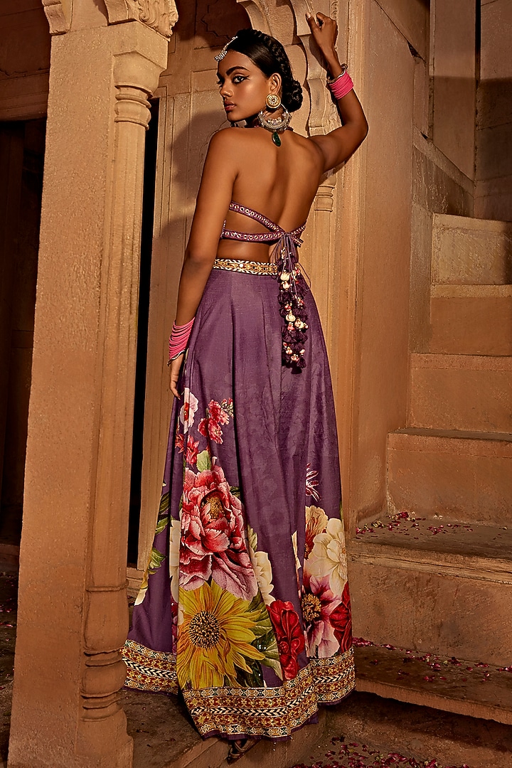 Lilac Raw Silk Floral Wedding Sharara Set by Kalista at Pernia's Pop Up Shop