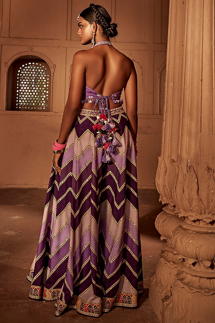 Lilac Raw Silk Geometric Printed Wedding Sharara Set by Kalista at Pernia's Pop Up Shop