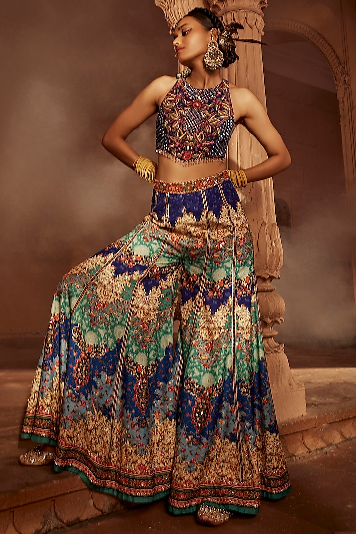 Multi-Colored Raw Silk Sharara Set by Kalista