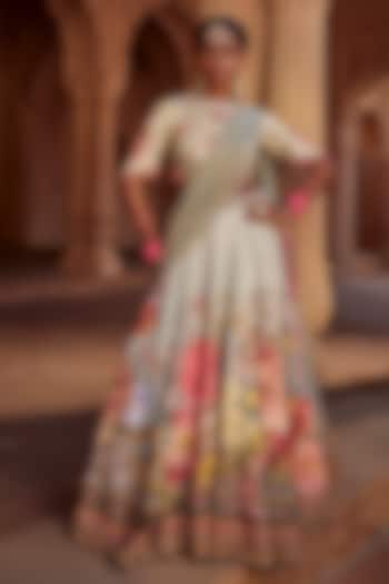 Aqua Raw Silk Hand Embroidered Wedding Lehenga Set by Kalista at Pernia's Pop Up Shop