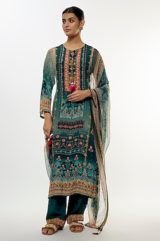 Emerald Green Viscose Crepe Kurta Set by Kalista
