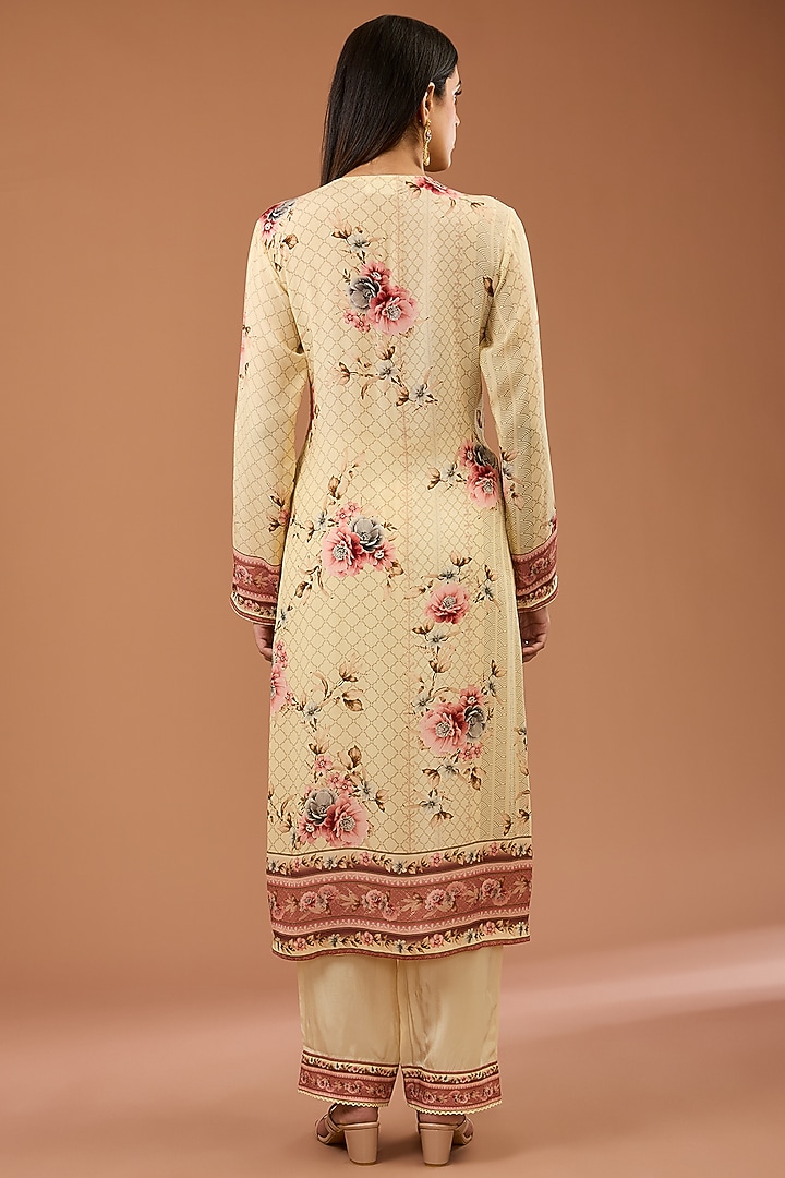 Cream Viscose Crepe Printed & Embroidered Straight Kurta Set by Kalista at Pernia's Pop Up Shop