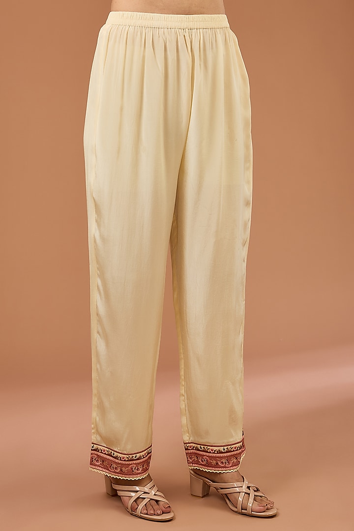 Cream Viscose Crepe Printed & Embroidered Straight Kurta Set by Kalista at Pernia's Pop Up Shop