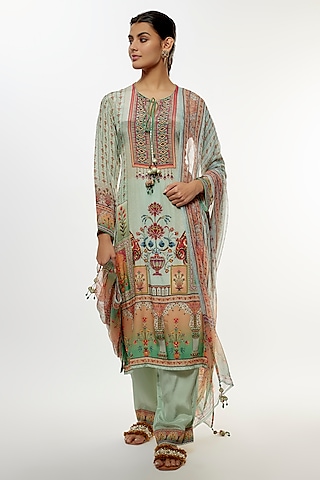 Mint Green Viscose Crepe Kurta Set by Kalista