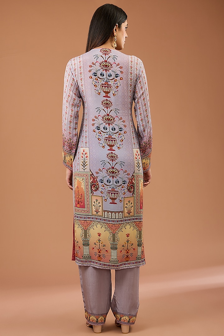 Lilac Viscose Crepe Printed & Embroidered Straight Kurta Set by Kalista at Pernia's Pop Up Shop